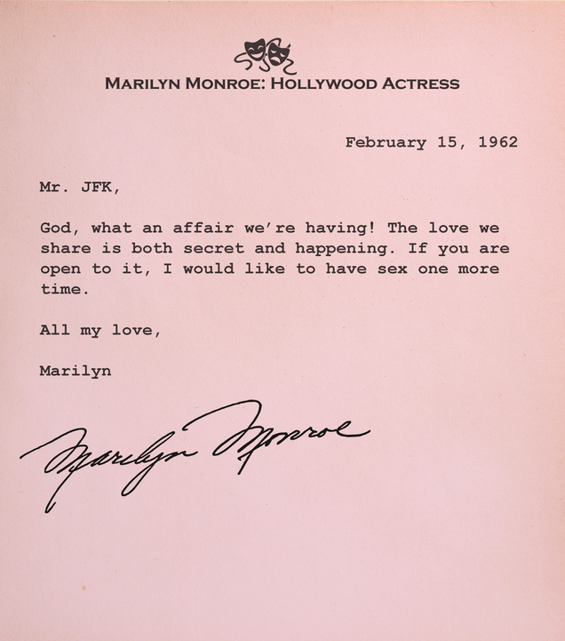 Illustration for article titled Amazing: Read These Newly Discovered Letters Between JFK And Marilyn Monroe
